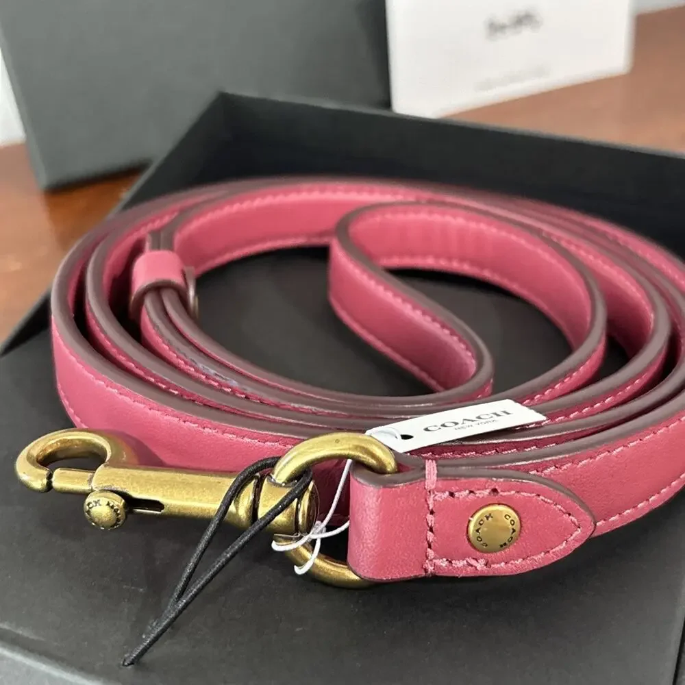 Coach Small Pink Leather Pet Dog Leash 51” New In Box No. 79831